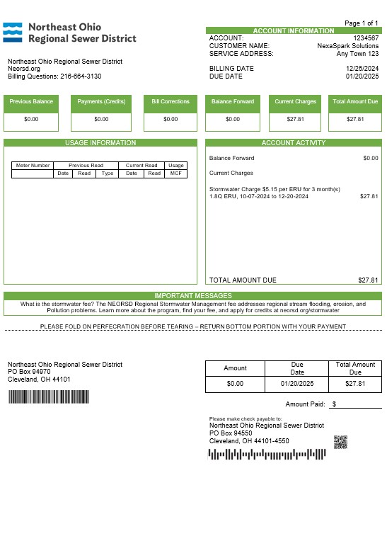 USA Northeast Ohio Regional Sewer District business utility bill Word and PDF template 1 PSD template